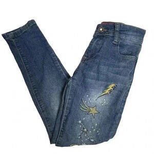 Betsey Johnson Girls Jeans Size 8 Blue Celestial Embroidery